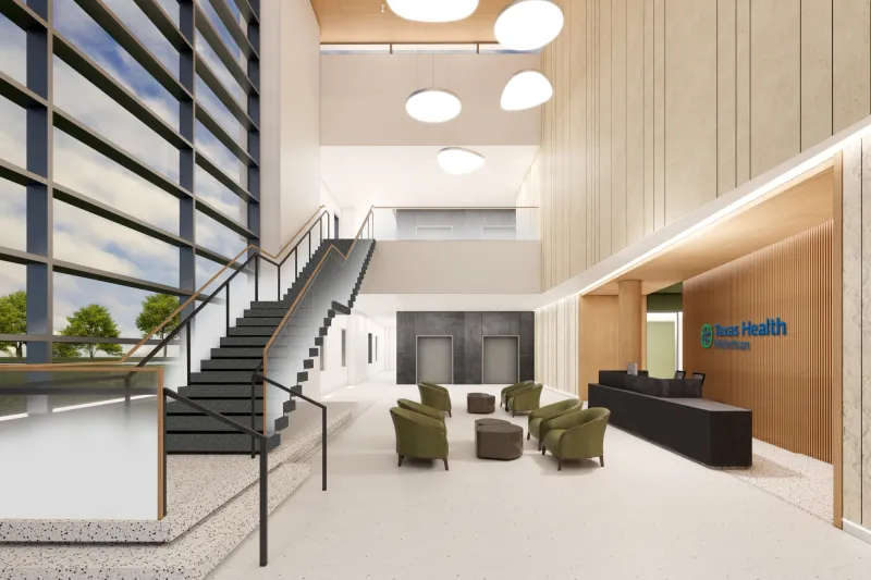 Rendering of the lobby at Texas Health Midlothian