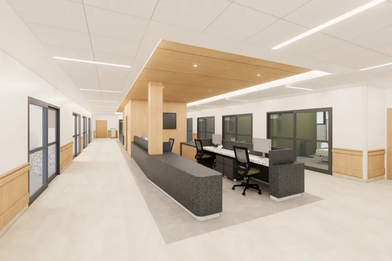 Rendering of a nurse station at Texas Health Midlothian