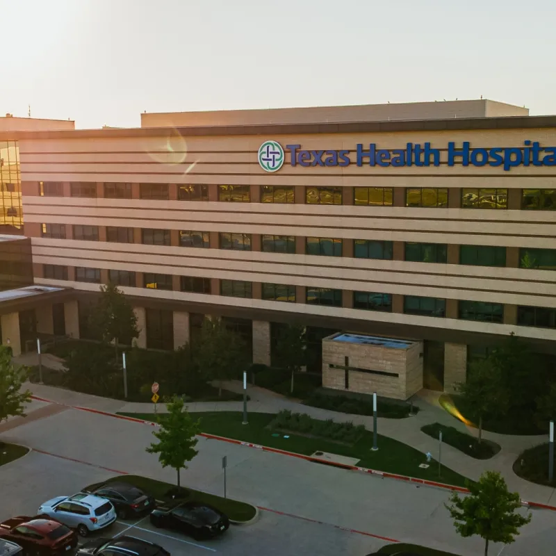 Drone shot of the exterior of Texas Health Hospital Mansfield