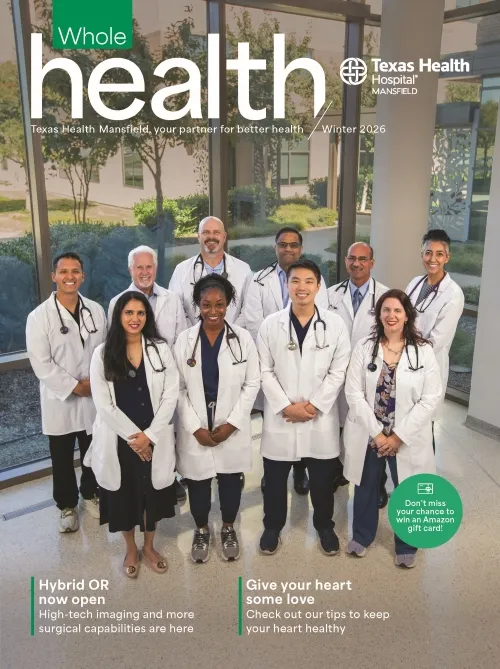 Group of employed providers standing in the lobby of Texas Health Hospital Mansfield